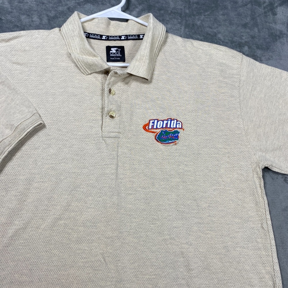 Vintage Florida Gators Polo Shirt Mens Large Beige NCAA Football Starter Y2K